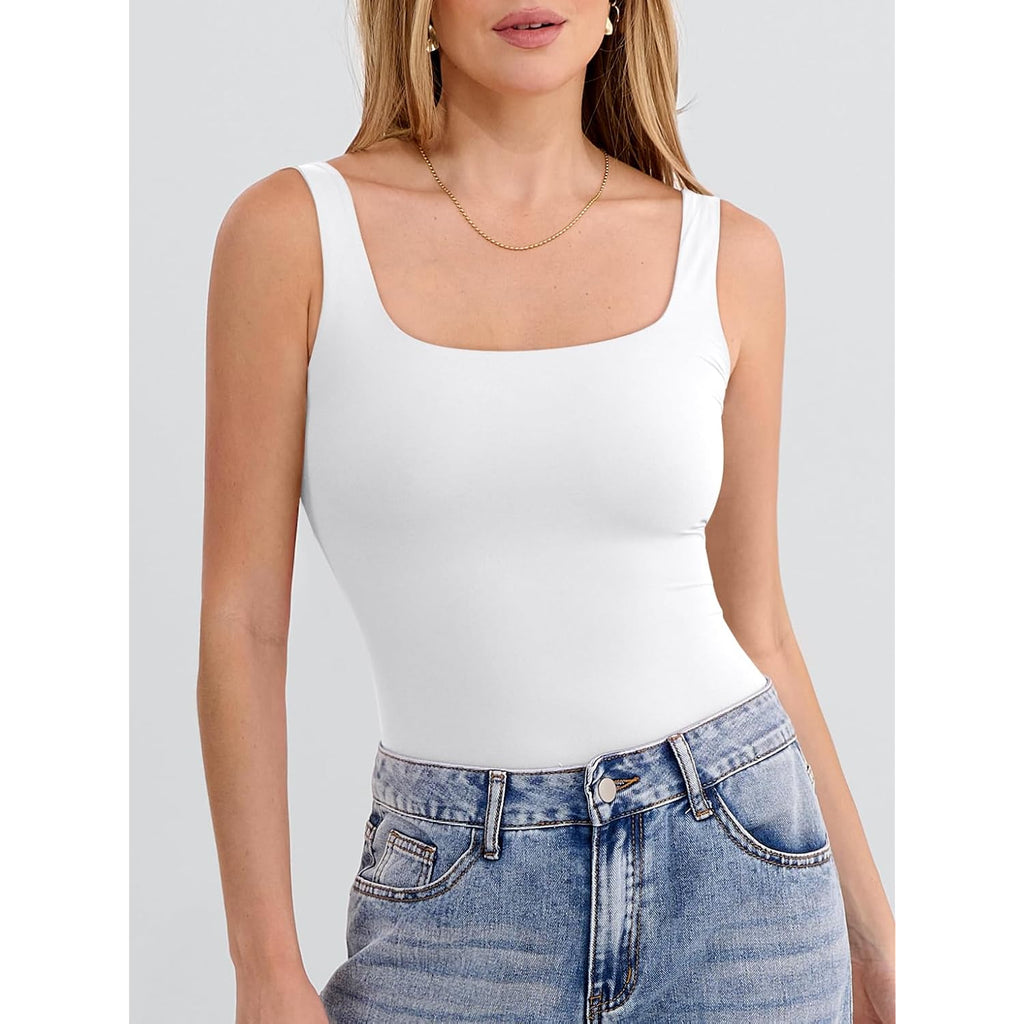Tank Top for Women Summer 2026 Double Lined Sleeveless Square Neck Basic Tight Workout Tees Shirts