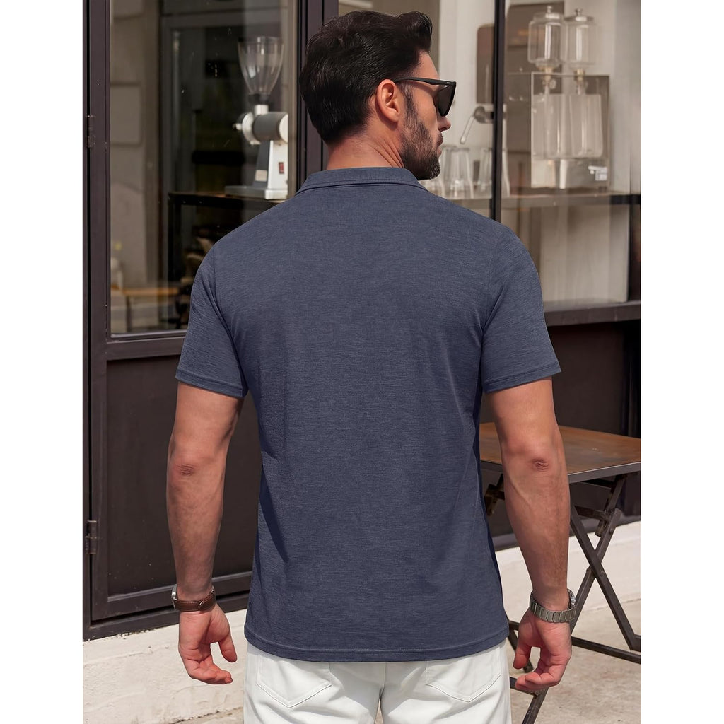 Men'S Polo Shirts Short Sleeve Casual Summer Cotton Shirts For Men Performance Collared Golf Shirts With Pocket