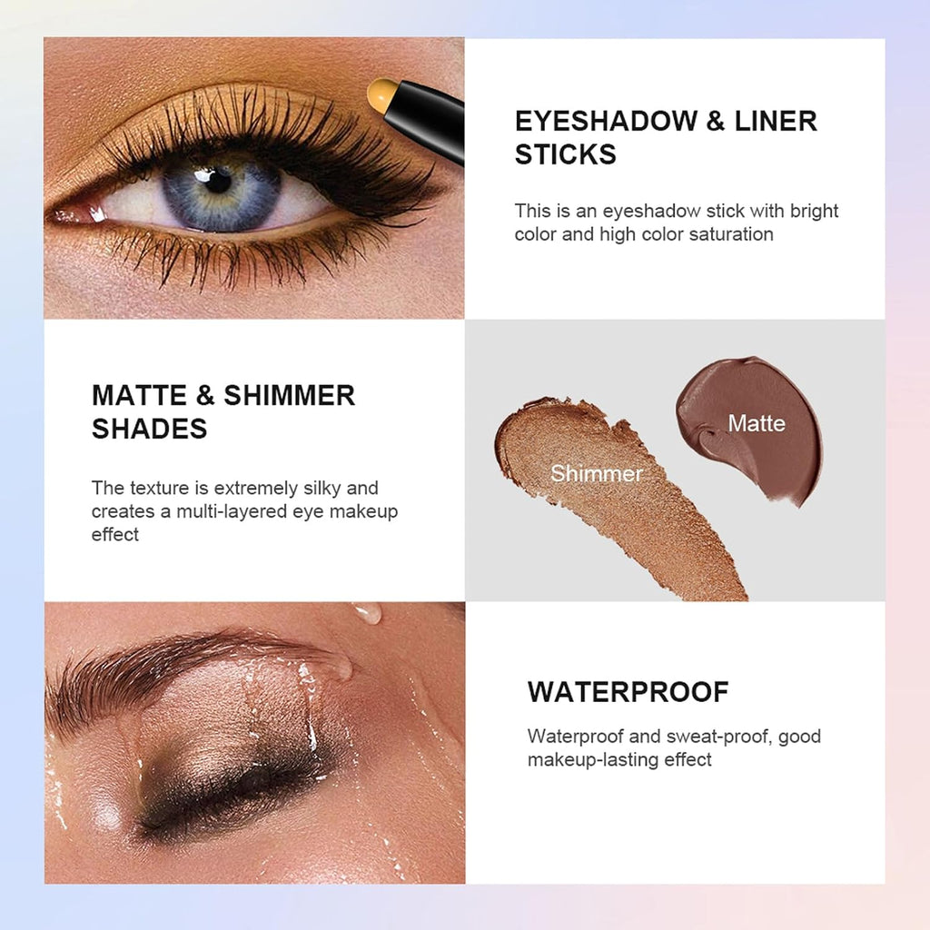 Chifure Eyeshadow Stick, Shimmer And Matte Cream Eye Shadow Brightener Sticks Eyeliner Pencil Crayon, Waterproof Long Lasting Eye Highlighter Stick Makeup,0.056 Oz(#4-Bottle Green)