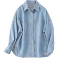 Women Denim Shirt Jean Jacket Oversize Button Down Shirt Long Sleeve Jean Tops Trendy Shackets