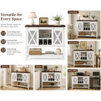 47" Farmhouse Coffee Bar Cabinet With Storage, Sideboard Buffet Table With Wine Rack And Sliding Barn Door, Liquor Cabinet For Kitchen Dining Room, White