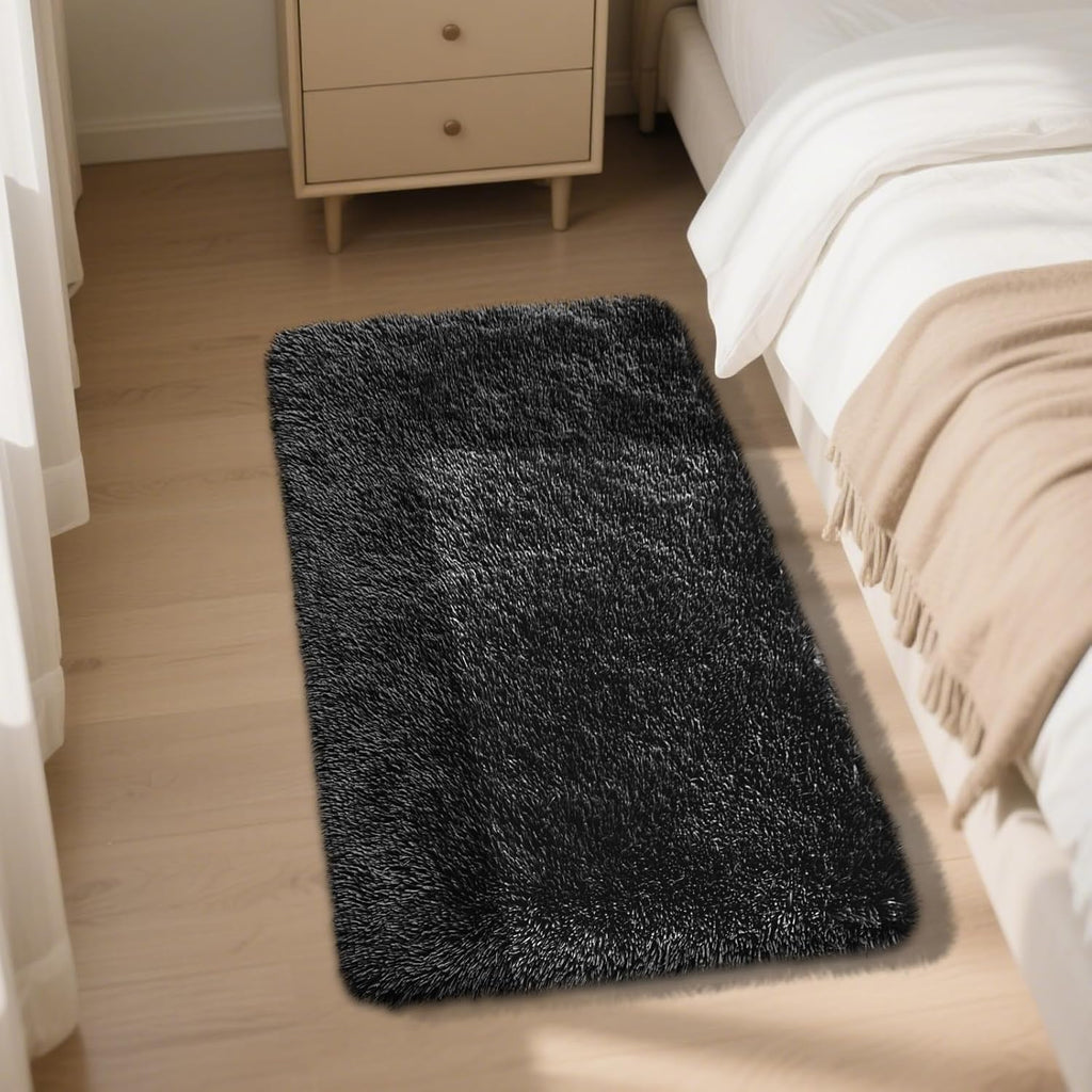 Fluffy Rug Shag Area Rug, Black 2x4 Area Rugs for Bedroom, Small Bedside Rug, Soft Fluffy Shag Entryway Throw Rugs for Living Room Bedroom Kids Room Home Decor