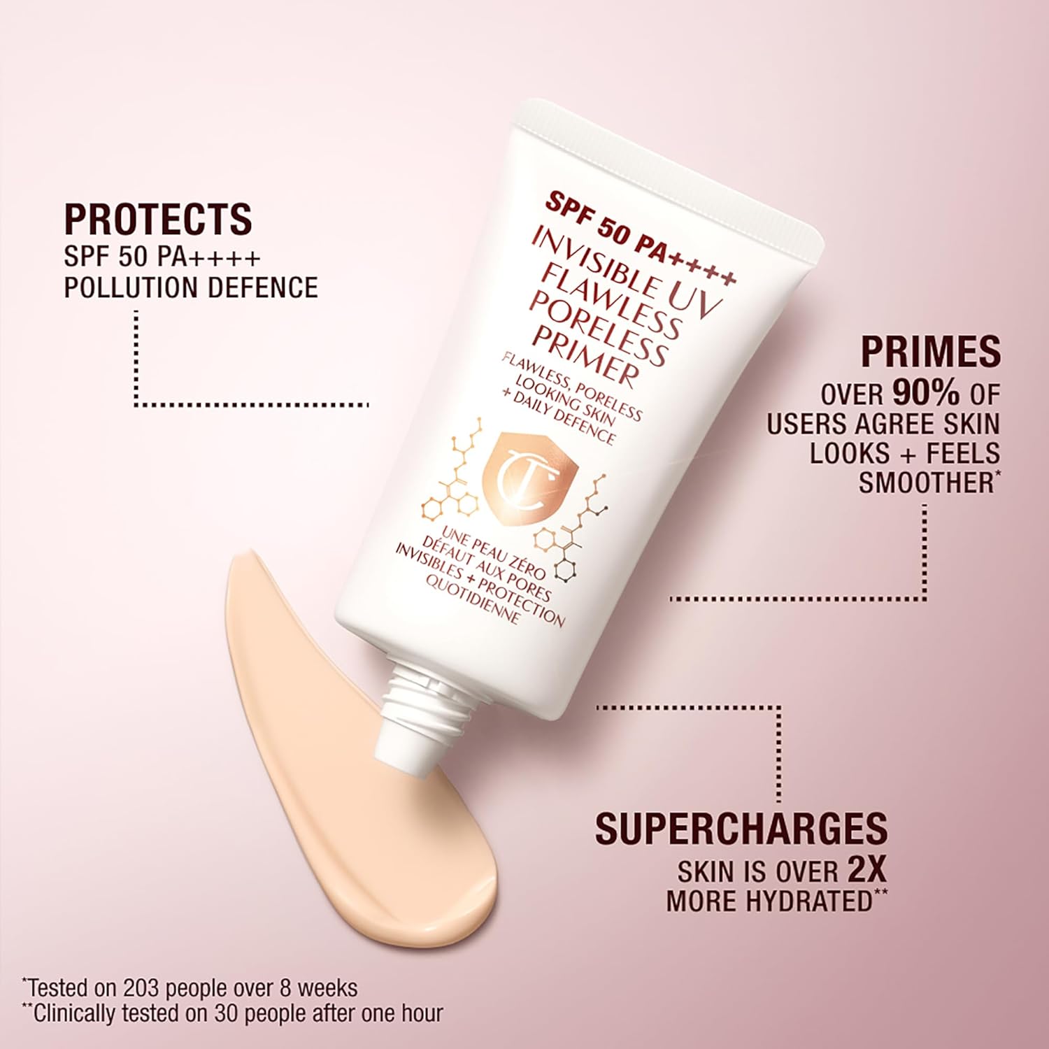 Charlotte Tilbury Invisible UV Flawless Makeup Primer - Broad Spectrum SPF 50 Sunscreen & Poreless Face Primer - Enriched with Hyaluronic Acid to Hydrate, Protect & Prime Skin