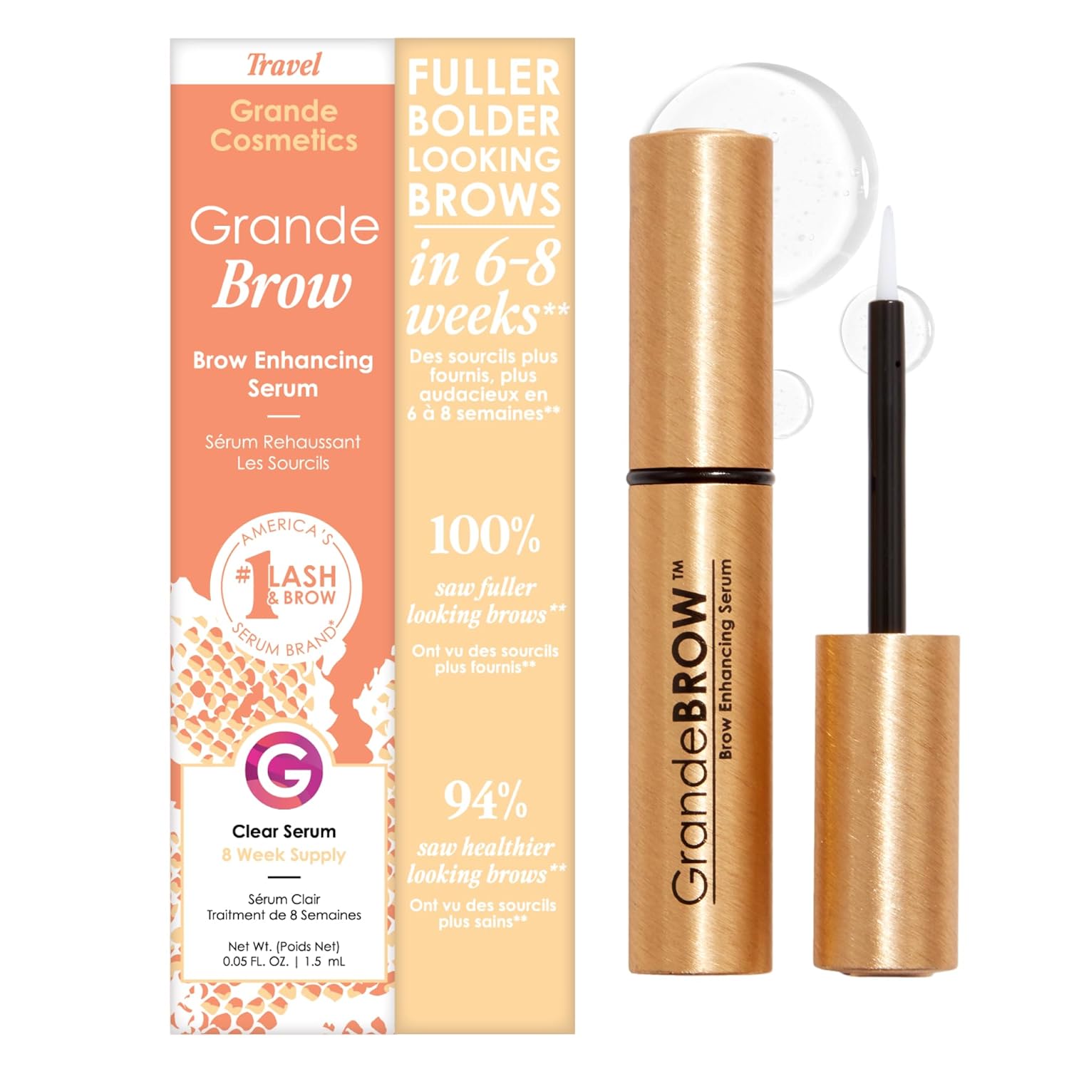 Grande Cosmetics GrandeBROW Brow Enhancing Serum For Fuller, Bolder, Looking Eyebrows - Brow Serum With Vitamins, Peptides, Antioxidants, Amino Acids, Cruelty-Free