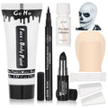 Go Ho Halloween Makeup Kit For Jack Cosplay Costume - Complete 8-Piece Professional Skeleton Makeup With Bald Cap,Pro-Aide Adhesive,White Body Paint,Black Lipstick,Black Eyeliner & Applicators