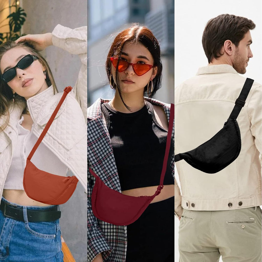 Nylon Crescent Crossbody Bag For Women Purses Trendy Men,Small Travel Sling Bag Hobo