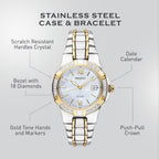 Seiko Sut068 Watch For Women - Diamond Collection - With 18 Diamond Accents, Solar Power, Mother-Of-Pearl Dial, Two-Tone Gold Stainless Steel Case & Bracelet, And Water-Resistant To 50M