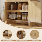 71" Arched Kitchen Pantry Cabinet, Fluted Wood Storage With 3 Adjustable Shelves & 6 Door Shelves, Modern Organizer For Kitchen, Bathroom, Natural Wood Finish (Wood)