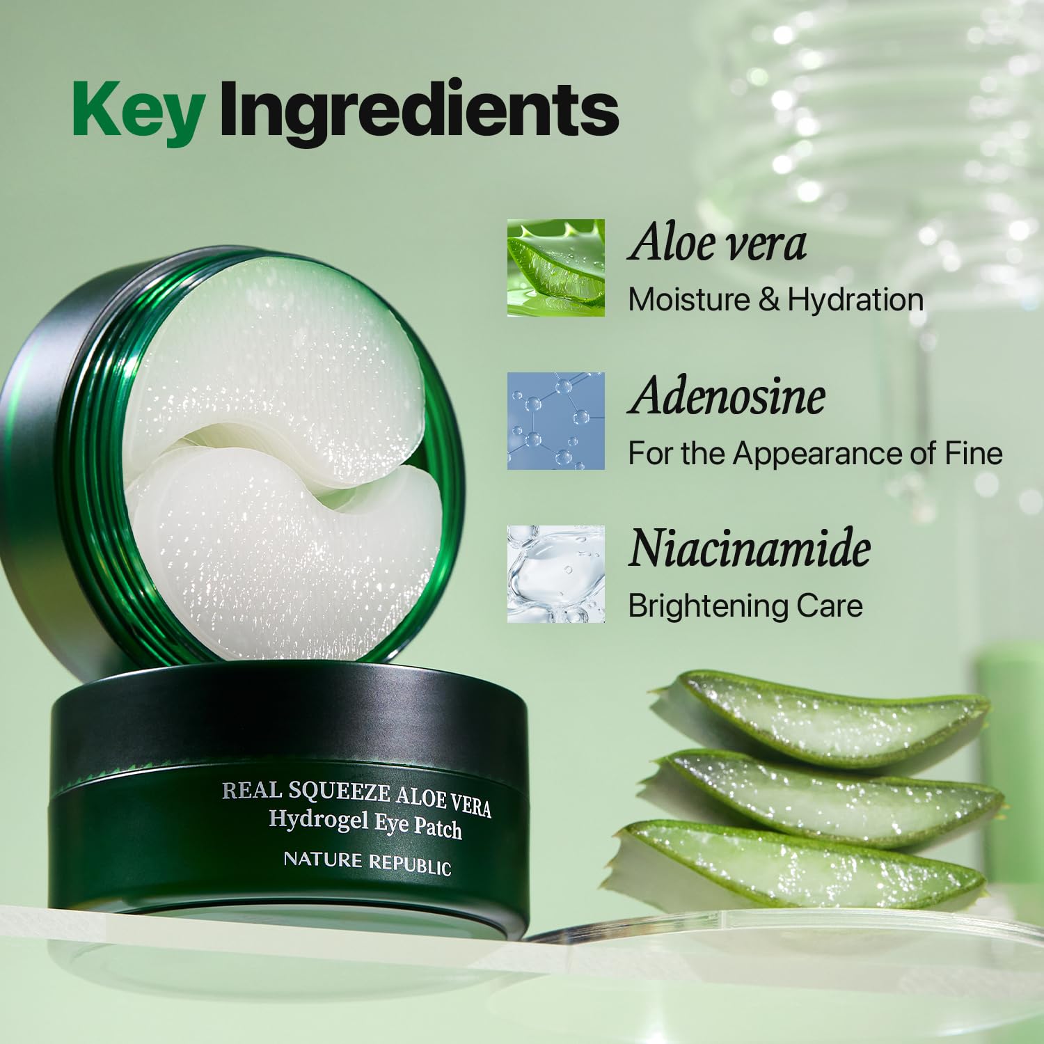 Nature Republic Real Squeeze Aloe Vera Eye Patch | Under Eye Masks For Dark Circles & Puffy Eyes, Cooling & Hydrating Glow, Korean Skin Care For All Skin Types (60 Count)