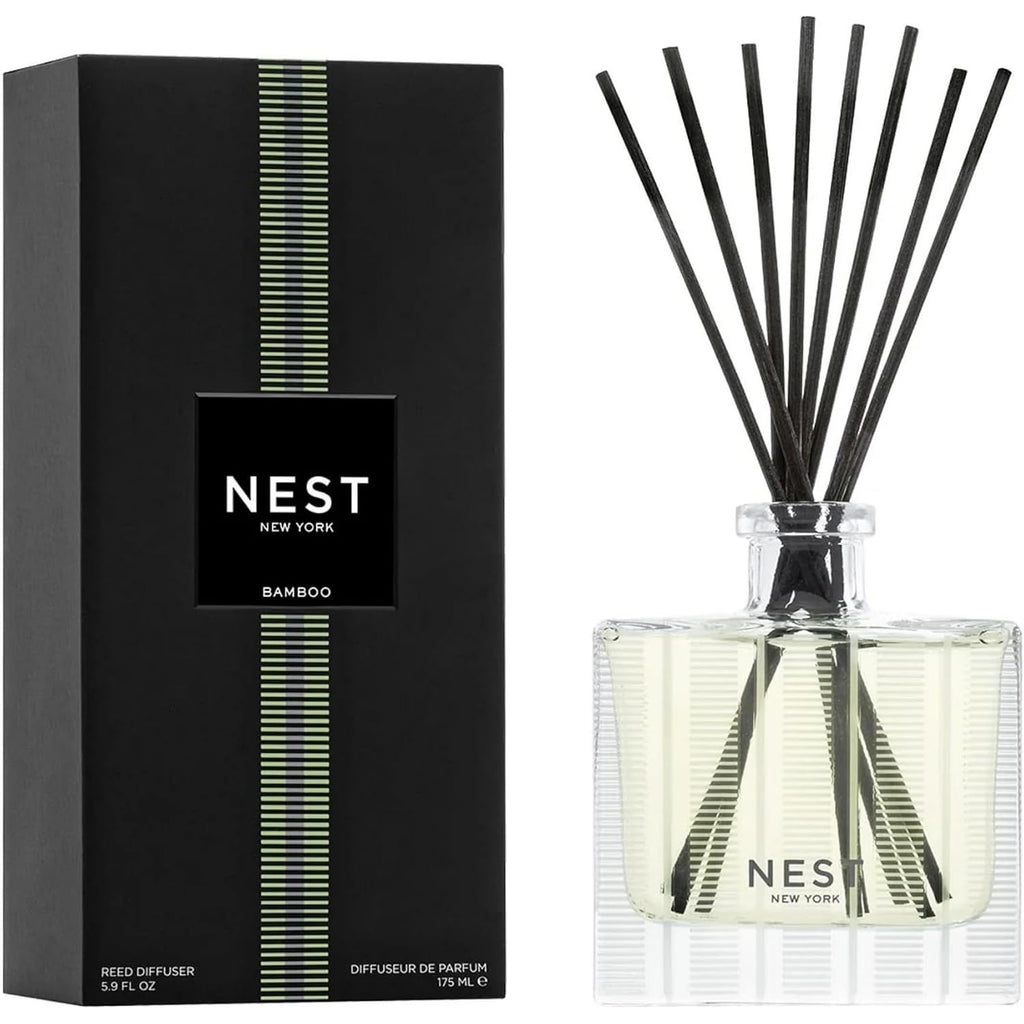 Nest New York Reed Diffuser, Bamboo - 5.9 Fl Oz - Fragrance For Up To 90 Days - Reusable, Refillable Glass Holder - Includes 8 All-Natural Reed Sticks - Flame Free