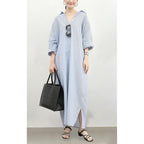 Chouyatou Women'S Casual Long Sleeve Button Down Loose Striped Cotton Maxi Shirt Dress