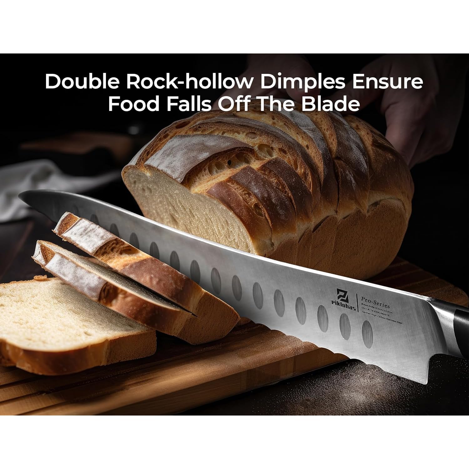 Piklohas Resharpenable Bread Knife for Homemade Bread, 10 Inch Serrated Sourdough Knife with Offset Handle, Innovative Wavy Edge for Clean Slices Crusty Bread, Bagels, Pineapple & Tomatoes, Gift Box