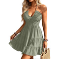 Soly Hux Women'S Summer Mini Dress Halter Backless Sleeveless A Line Ruffle Hem Flowy Cami Dresses Sundress