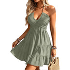 Soly Hux Women'S Summer Mini Dress Halter Backless Sleeveless A Line Ruffle Hem Flowy Cami Dresses Sundress