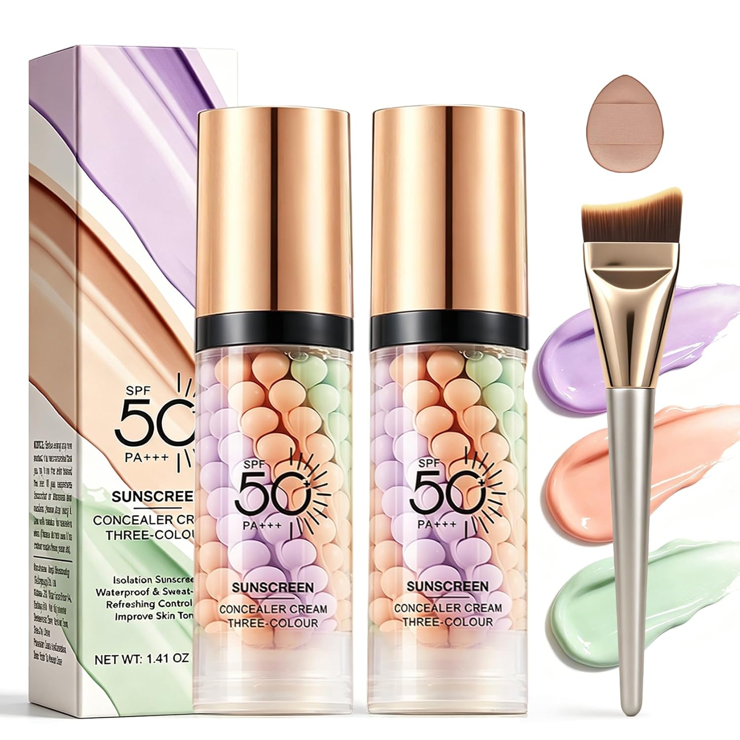2PCS Color Correcting Primer Face Makeup,3 in 1 Primer for Face Before Makeup with SPF 50,Oil Control Makeup Primer for Face,Radiance Skin,Moisturizing Protector Solar Para La Cara Con Color