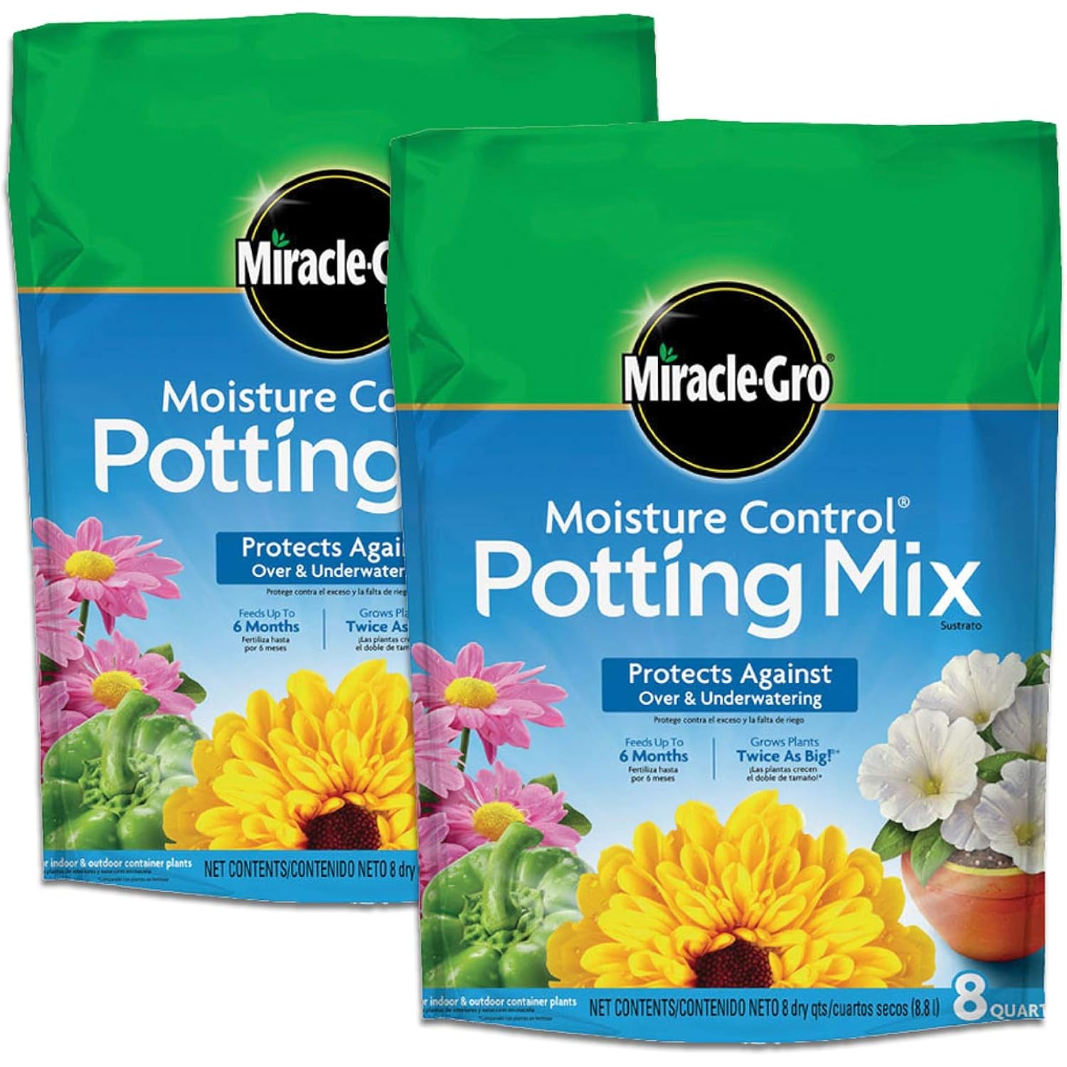 Miracle-Gro Moisture Control Potting Mix, 8 Qt. (2-Pack) | Plant Soil For Container Plants, Protects Against Over- And Under-Watering