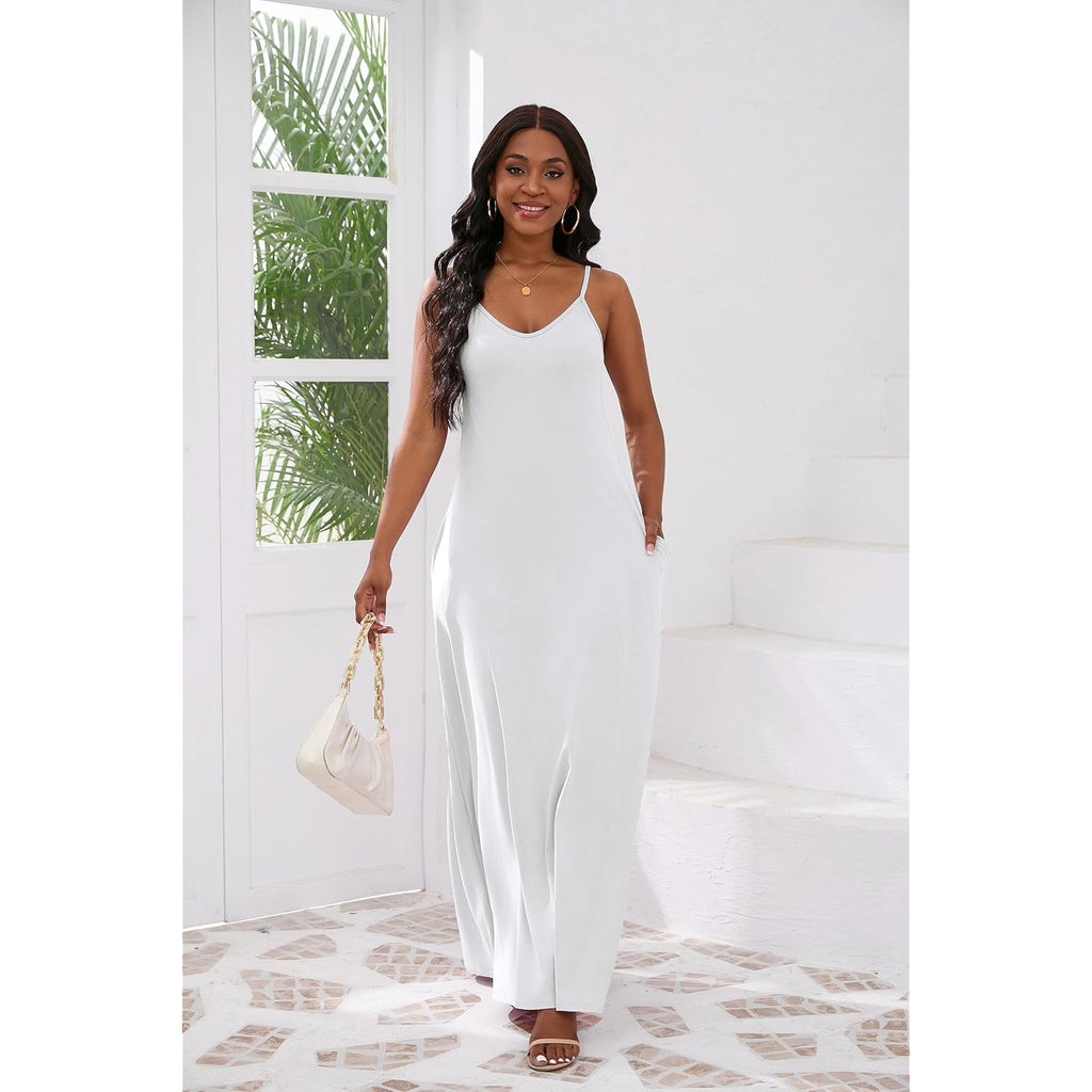 Vunahzma Womens Casual Fashion Sleeveless Plus Size Loose Long Sexy Maxi Dress With Pockets