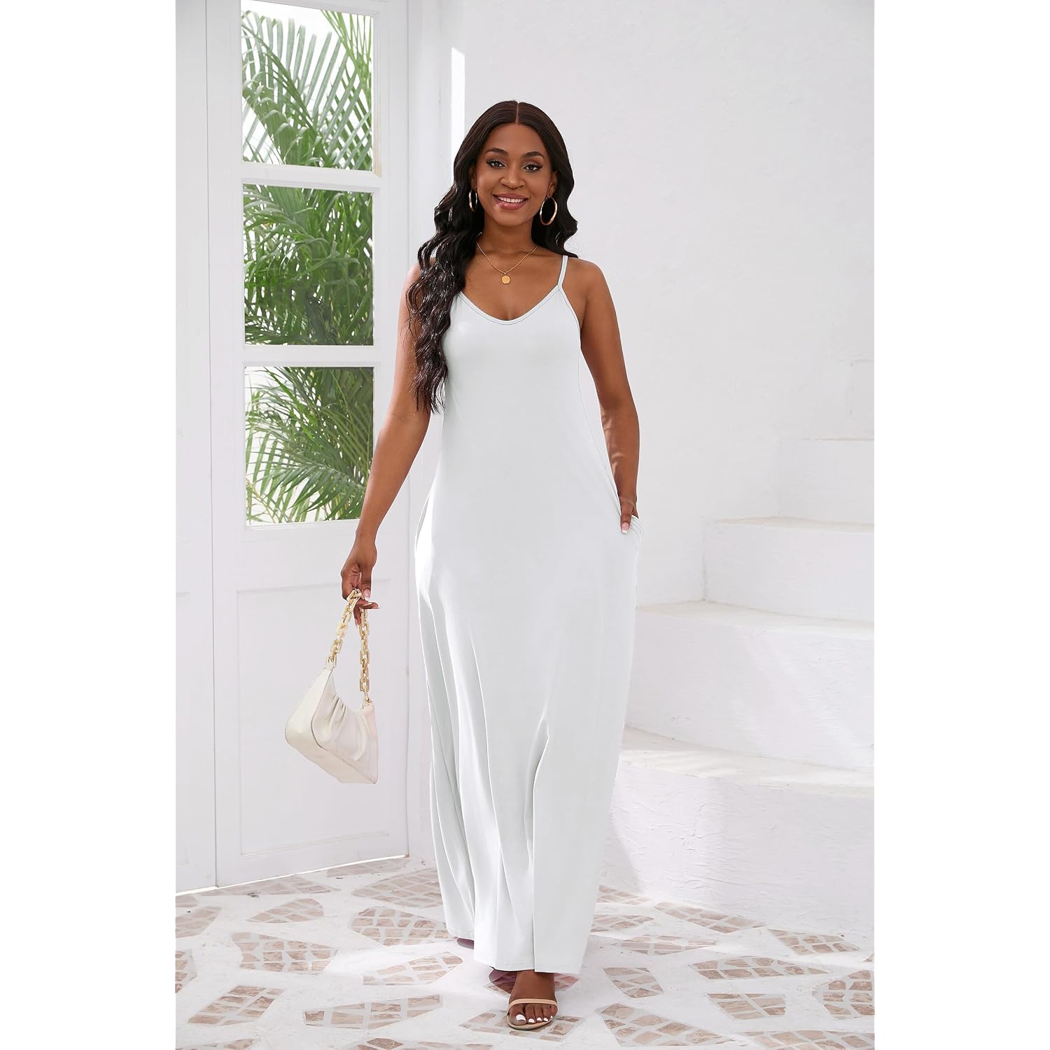 Vunahzma Womens Casual Fashion Sleeveless Plus Size Loose Long Sexy Maxi Dress With Pockets