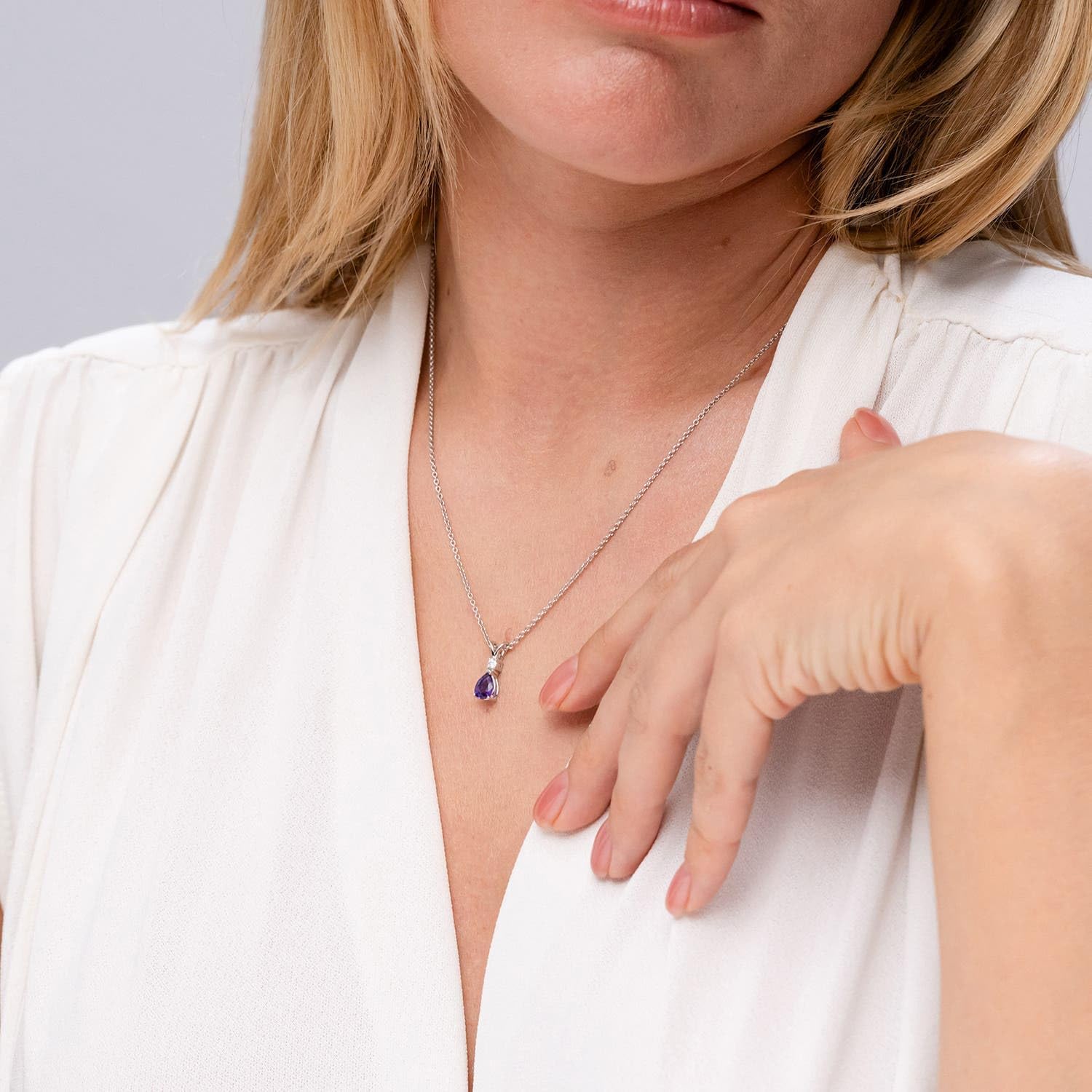 Angara Amethyst Teardrop V-Bale Necklace with Diamond in Sterling Silver/14K Solid Gold/Platinum | Natural Prong-Set Amethyst Pendant for Women | February Birthday Gemstone Jewelry Gift