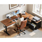 55 Inch L Shaped Electric Standing Desk With Drawers & File Cabinet Sets, Executive Sit Stand Desk, Height Adjustable Computer Desk For Home Office, Writing, Workstation, Walnut+Black