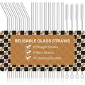 18-Pack Glass Straws, Reusable Clear Glass Drinking Straws Set, 8.5 Inch X 10Mm - Includes 8 Straight And 6 Bent With 4 Straw Cleaner Brush, Perfect For Smoothies, Milkshakes, Juice, Tea