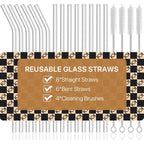 18-Pack Glass Straws, Reusable Clear Glass Drinking Straws Set, 8.5 Inch X 10Mm - Includes 8 Straight And 6 Bent With 4 Straw Cleaner Brush, Perfect For Smoothies, Milkshakes, Juice, Tea