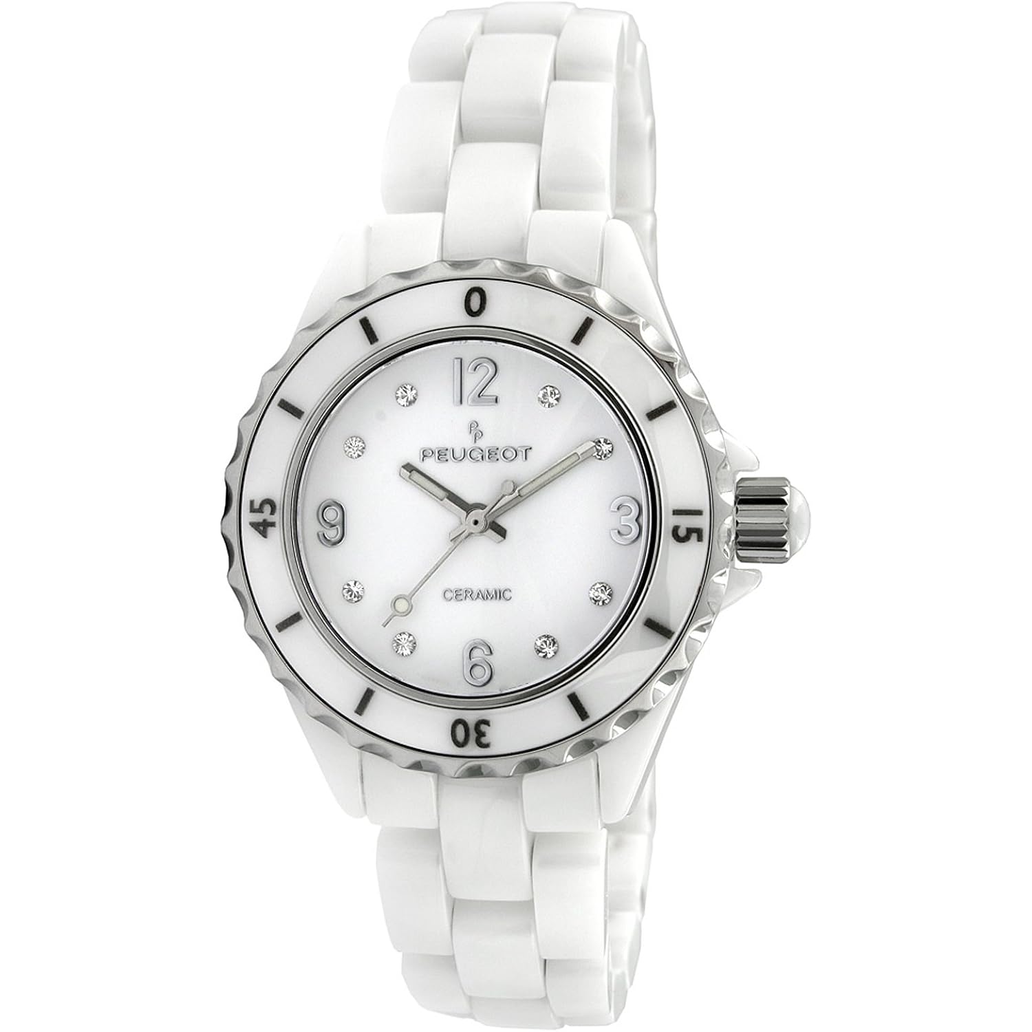 Peugeot Ceramic Wrist Watch With Sport Bezel Swarovski & Crystal Markers