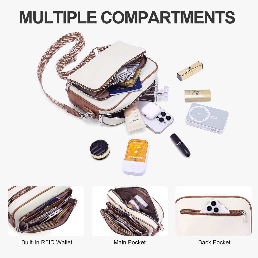 Crossbody Purses For Women Vegan Leather Travel Anti Theft Bags Guitar Strap Shoulder Purse With Built In Wallet