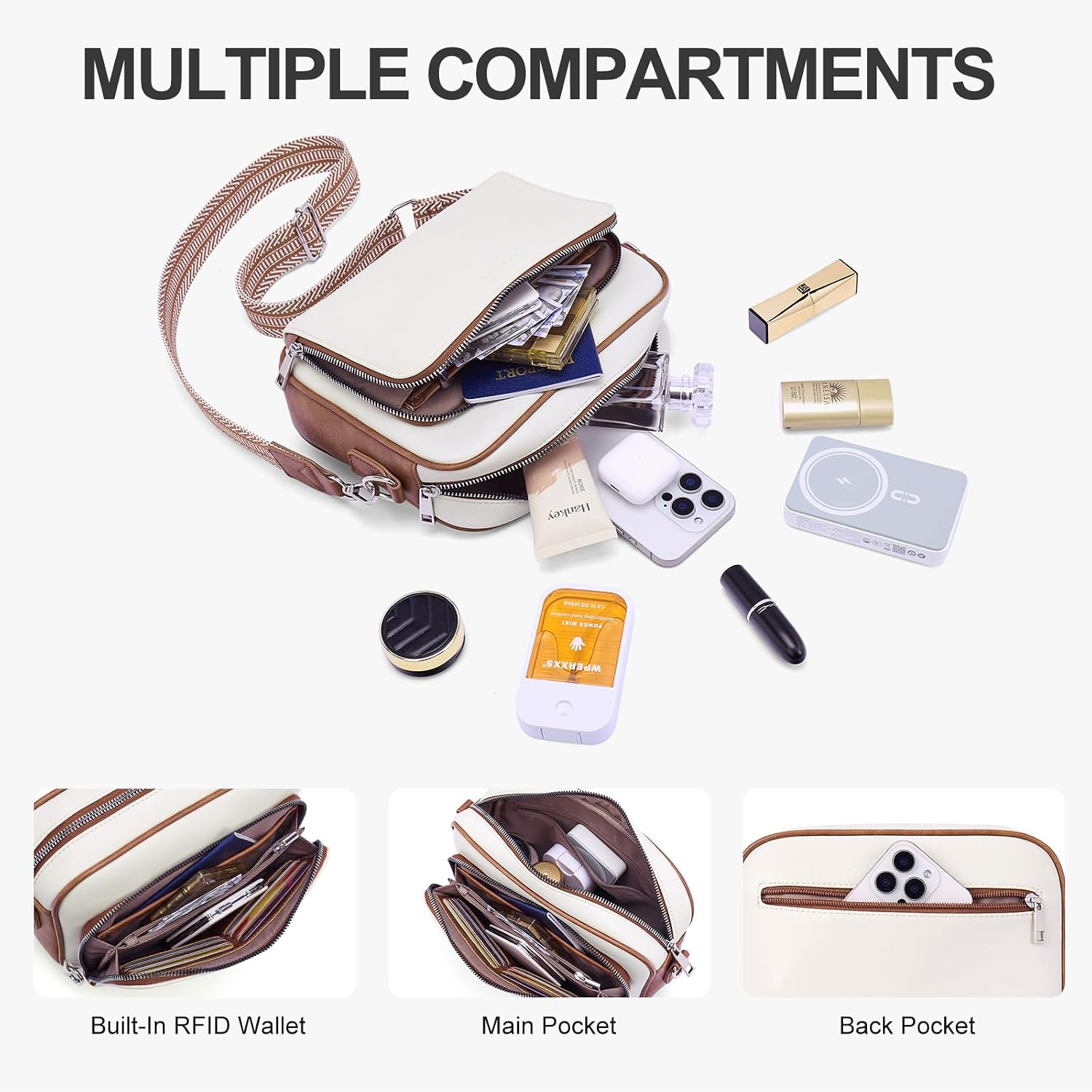 Crossbody Purses For Women Vegan Leather Travel Anti Theft Bags Guitar Strap Shoulder Purse With Built In Wallet