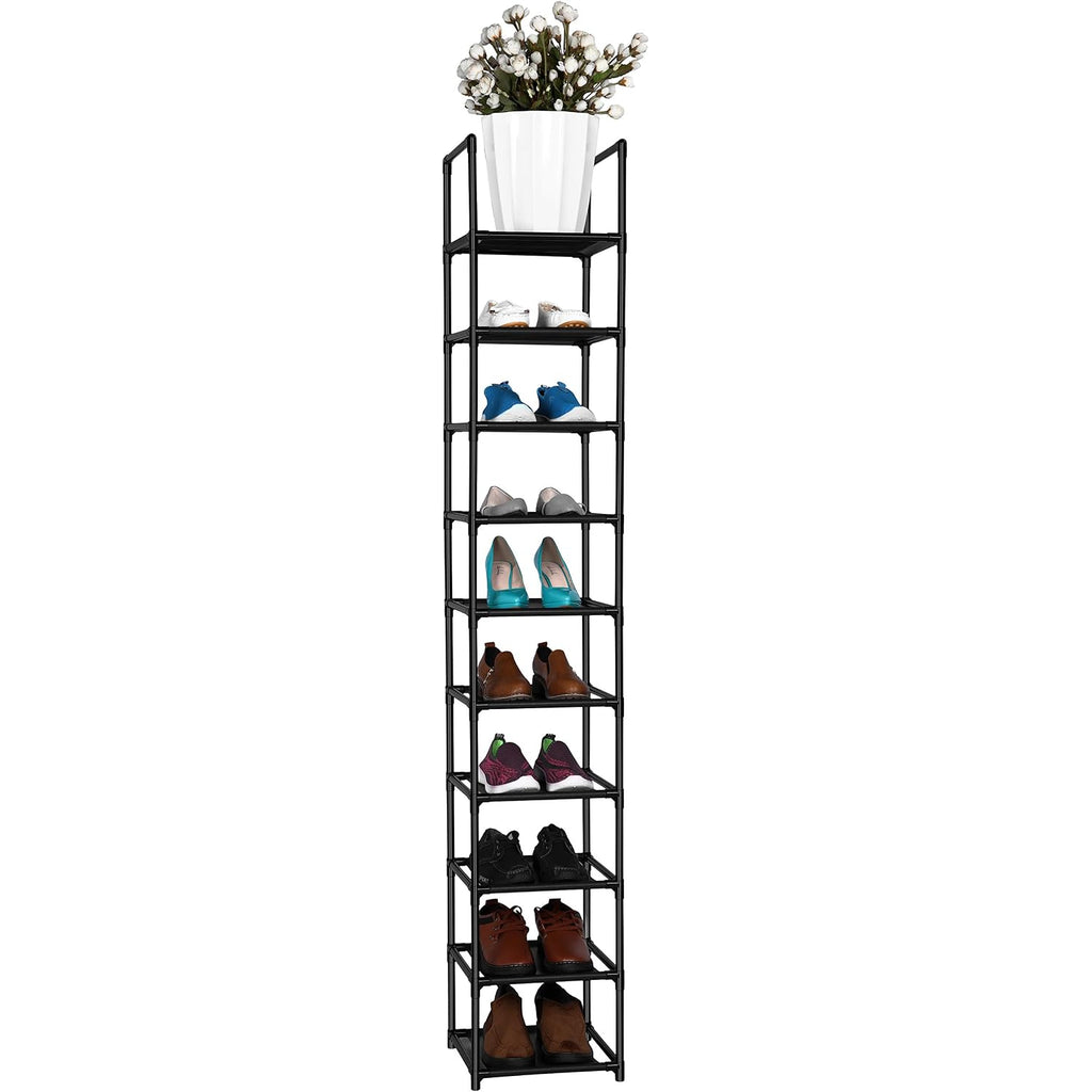 Fiducial Home 10 Tiers Vertical Shoe Rack 10 Pairs Skinny Shoe Shelf | Tall Narrow Space Saving For Entryway Closet, Easy To Assemble, 11"L X 11"W X 68.8"H