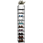 Fiducial Home 10 Tiers Vertical Shoe Rack 10 Pairs Skinny Shoe Shelf | Tall Narrow Space Saving For Entryway Closet, Easy To Assemble, 11"L X 11"W X 68.8"H