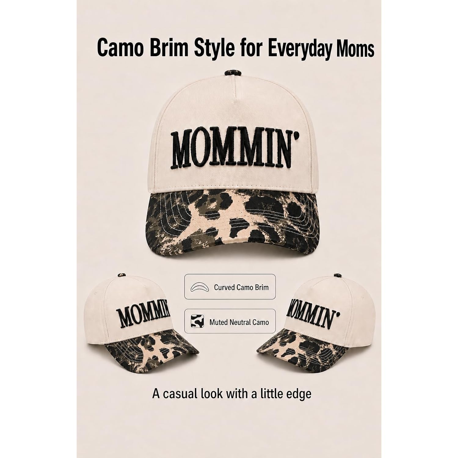 Mommin Trucker Hat for Women, Adjustable Embroidered Mom Baseball Cap -Christmas Mothers Day Birthday Gifts for Mom & Wife Mommin Leopard-01