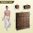 Wlive Tall Dresser For Bedroom With 12 Drawers, Dressers & Chests Of Drawers, Fabric Dressers For Closet, Storage Dresser Organizer With Steel Frame, Wood Top, Rustic Brown Wood Grain Print