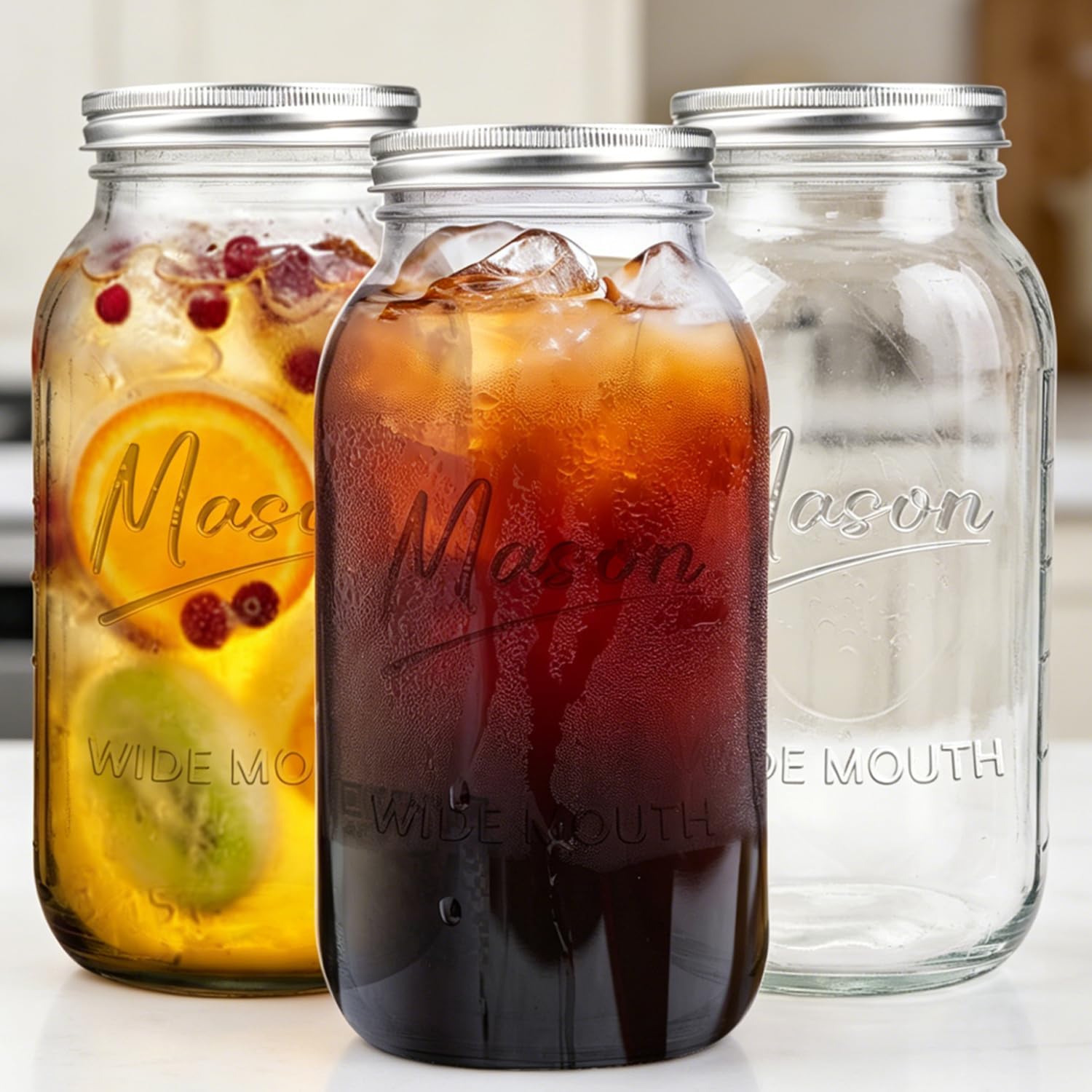 64 oz Mason Jar Wide Mouth,3 Pack Large Half Gallon Mason Jars with Airtight Lid,Big Glass Jars for Canning,Pickling,Fermenting,Storing