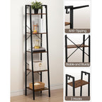Hzuaneri Ladder Shelf, Bookshelf Bookcase, Freestanding Corner Storage Shelve With 2 Hooks For Home Office, Living Room, Kitchen, Bedroom, Industrial, 11.8" D X 13.4" W X 63" H, Rustic Brown Bc03201B