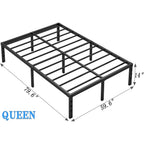 NEW JETO Metal Bed Frame,Queen Size Bed Frame with Storage Space,Heavy Duty Sturdy Mattress Foundation,Easy Assembly,No Box Spring Needed, Black,14 Inch,Queen