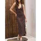 Wenrine Womens Summer Polka Dot Maxi Dress Mesh Wedding Guest Bodycon Sexy V Neck Sleeveless Party Dresses