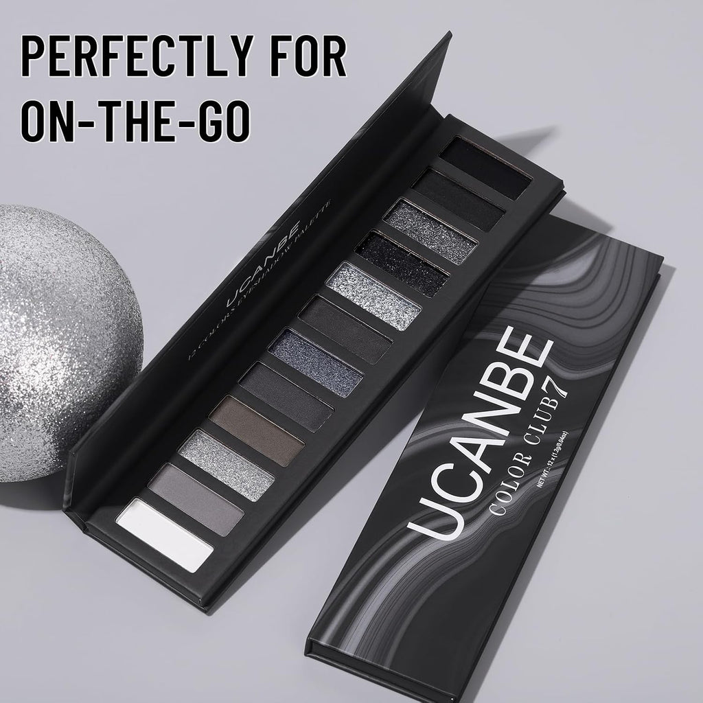 Ucanbe Smokey Eyeshadow Palette, Dark Black White Gray Silver Natural Nude Matte Shimmer Eye Shadow Make Up Pallet For Smoky Emo Goth Makeup, 12 Color High Pigmented Long Lasting Waterproof Pallete