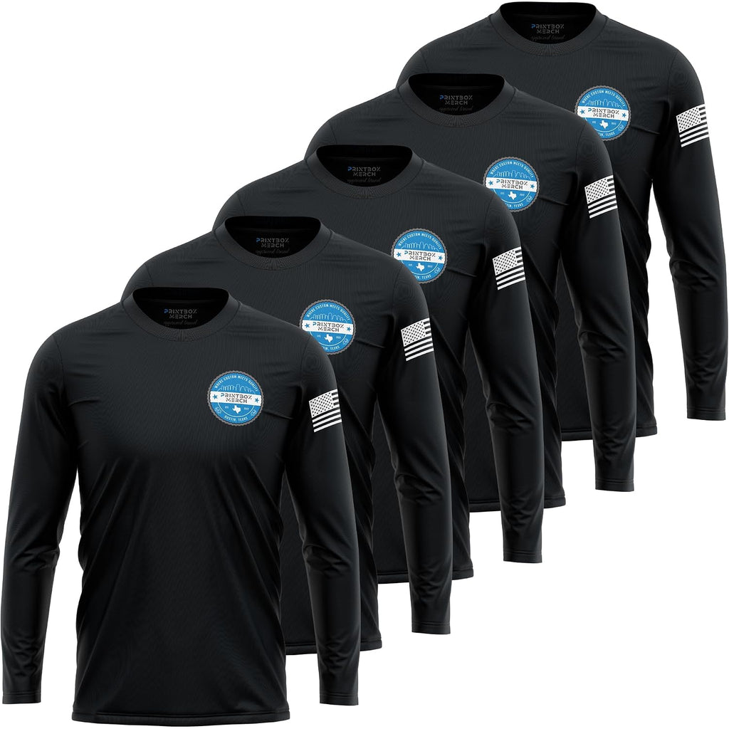 5 Pack Custom Dry Fit Long Sleeve Shirts For Men, Add Your Logo Front & Back Printing, Customized Moisture Wicking Sun Protection Uv Workwear T-Shirts Black