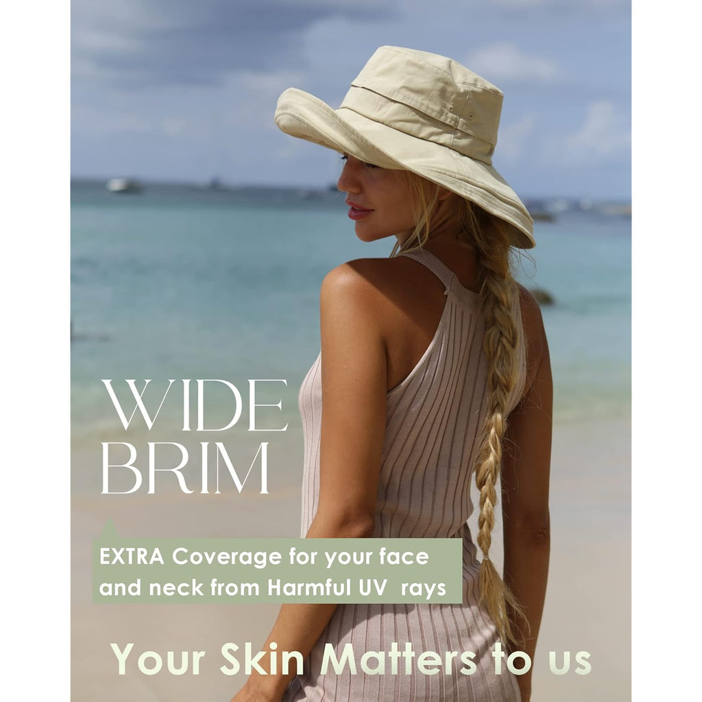 Sun Hats for Women Gardening Hat Wide Brim Ponytail Beach Sun Protection Breathable Cotton Summer Hat with Fold-Up Brim