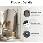 Beauty4U 71" X 32" Arched Full Length Mirror, Hd Tempered Glass Floor Mirror With Black Aluminum Frame, Standing/Leaning/Wall Mounted Mirror For Bedroom, Dressing Room & Living Room