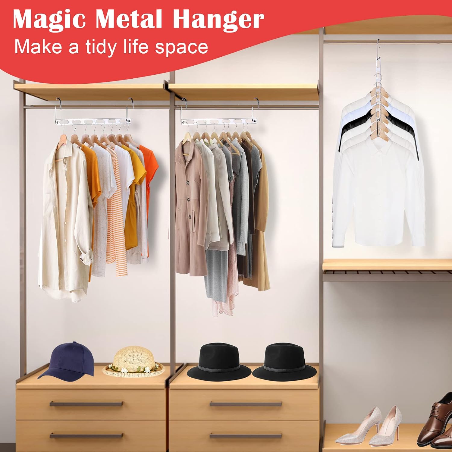 12 Pack Space Saving Hangers For Clothes, Collapsible Metal Hangers Organizer, Clothes Space Savers, Closet Organizers And Storage, Dorm Room Essentials