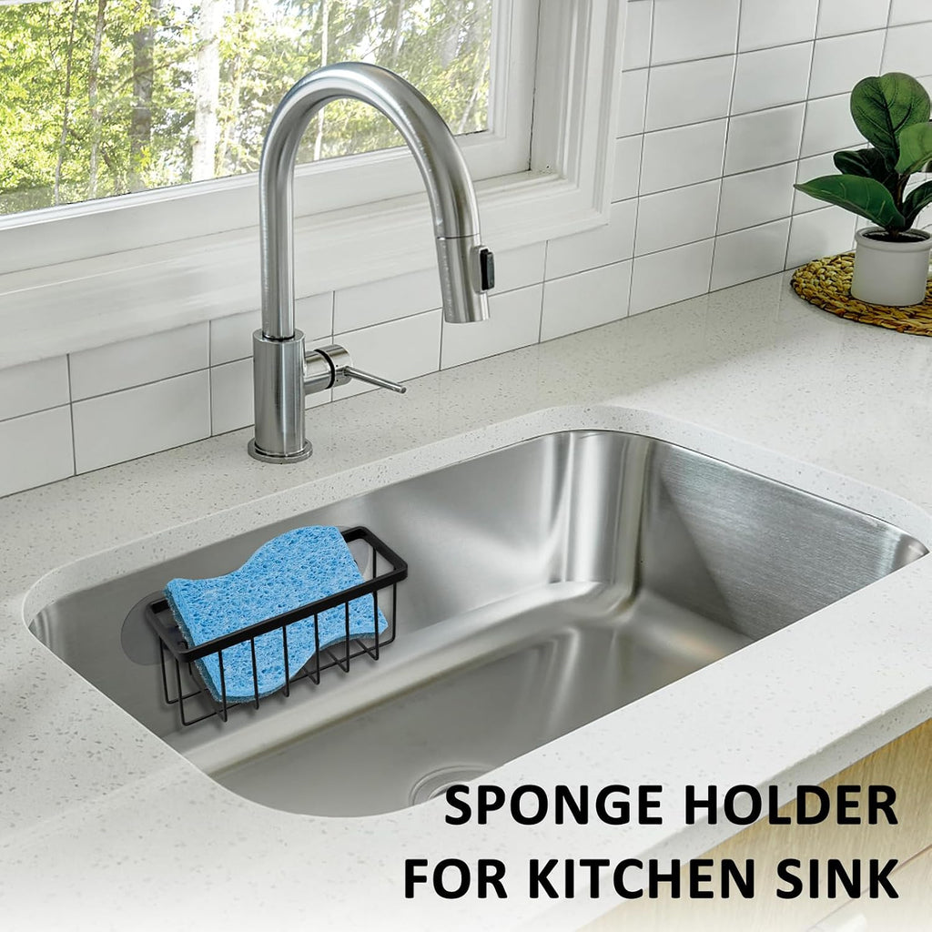 Shfks Sponge Holder For Kitchen Sink Suction,Kitchen Sink Sponge Holder,Sink Caddy, Soap Holder,Bathroom,Scrubbers (Black)
