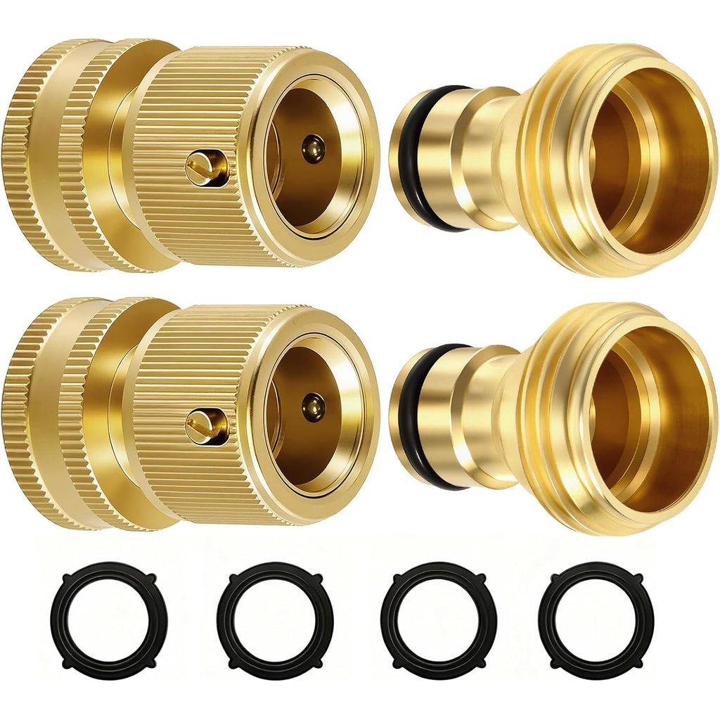 Rainpoint Quick Connect Hose Fittings 3/4" Ght - Solid Brass Garden Hose Connectors, No-Leak Design & Universal Fit For Instant Connection (2 Sets)