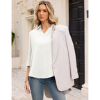 Lomon Womens 3/4 Sleeve Tops V Neck Cotton Linen Work Blouse Collared Shirts For Women Business Casual 2026