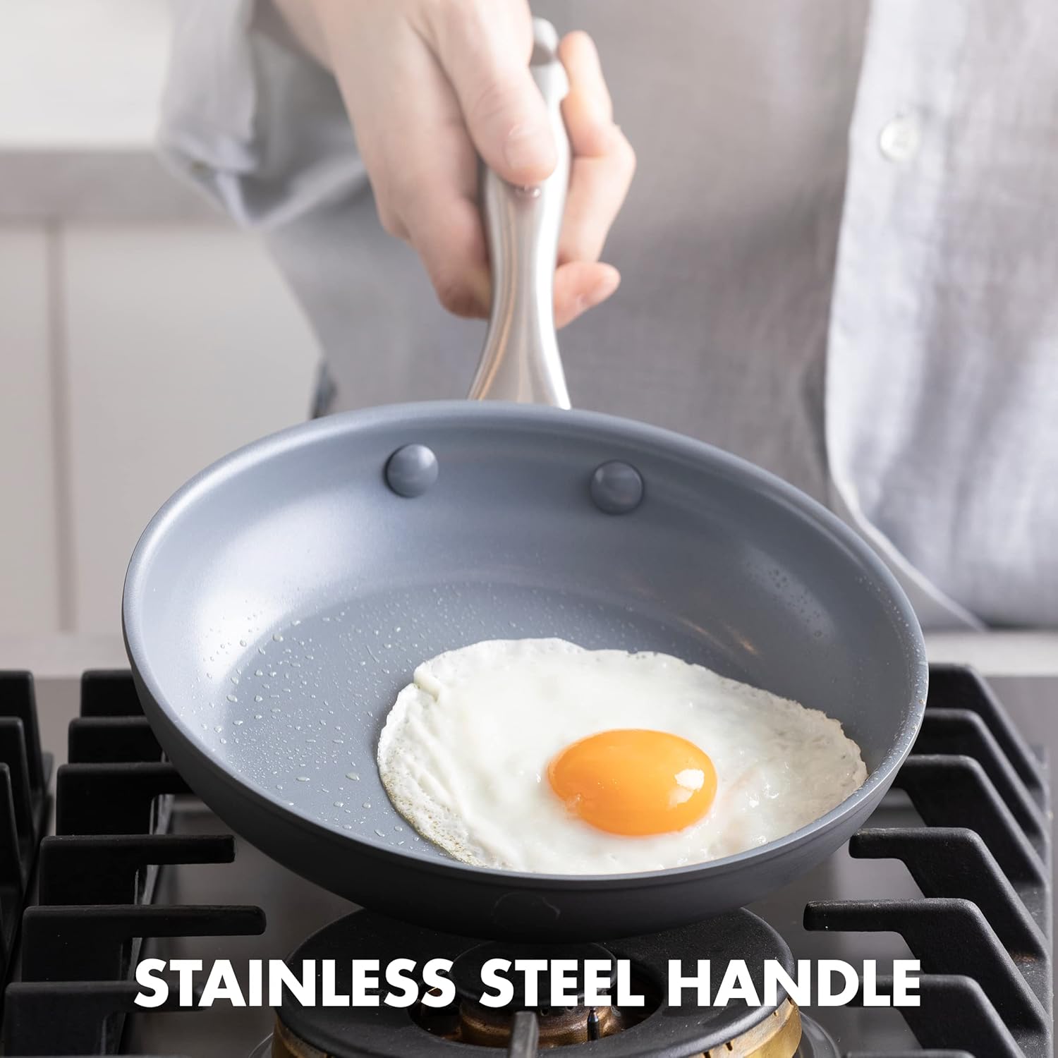 GreenPan Lima Hard Anodized 8" 10" & 12" Frying Pan Skillet Set, Ceramic Nonstick, PFAS-Free Nontoxic Pots & Pans, Oven & Broiler Safe, Stainless Steel Handles, Cookware for Eggs & Omelet, Gray
