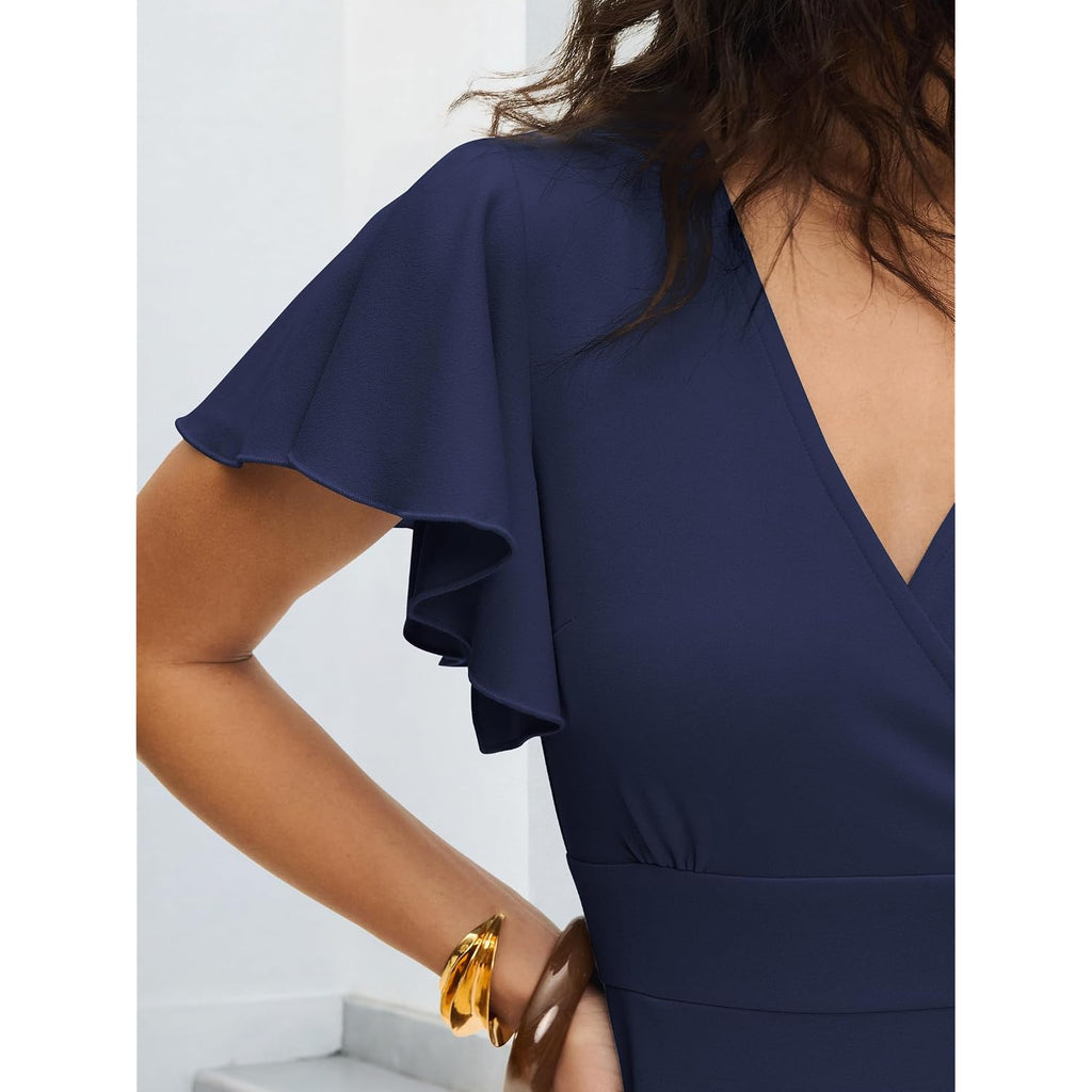 Anrabess Womens Cocktail Dress Semi Formal Wedding Guest Wrap Midi Dresses Summer Western A Line High Low Ruffled Dress