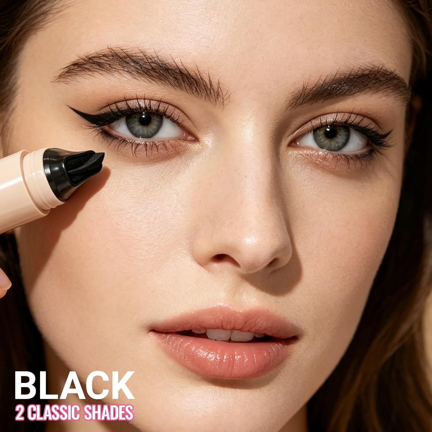 Erinde Winged Eyeliner Stamp Pen, Dual-Ended Eyeliner Stamp Wingliner, L/R Symmetry Cat Eye Makeup Tool, Quick-Dry, Long-Lasting, Smudge-Proof Rotating Eye Liner Stamp for Beginners, Black
