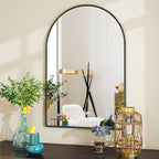 Arched Wall Mirror, 24 X 36 Inch Arch Bathroom Mirror, Wall Mounted Vanity Mirror With Arch Metal Frame, Modern Bathroom Vanity Mirror For Bedroom, Living Room, Hanging Or Leaning, Black