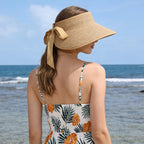 Oweisong Sun Visor Hat for Women Summer Straw Beach Hats Packable Wide Brim Hat with Ponytail Hole Beach Essentials